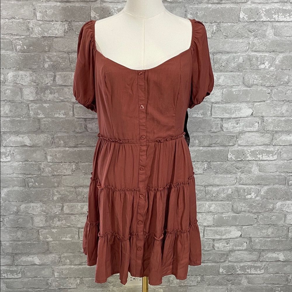 Trixxi Terracotta Tiered Button Down Dress